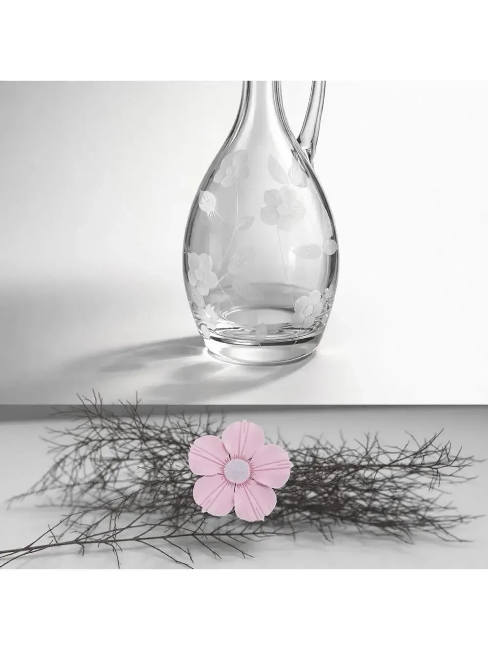 Vintage Floral Etched Glass Decanter with Stopper - 15 Inch Tall